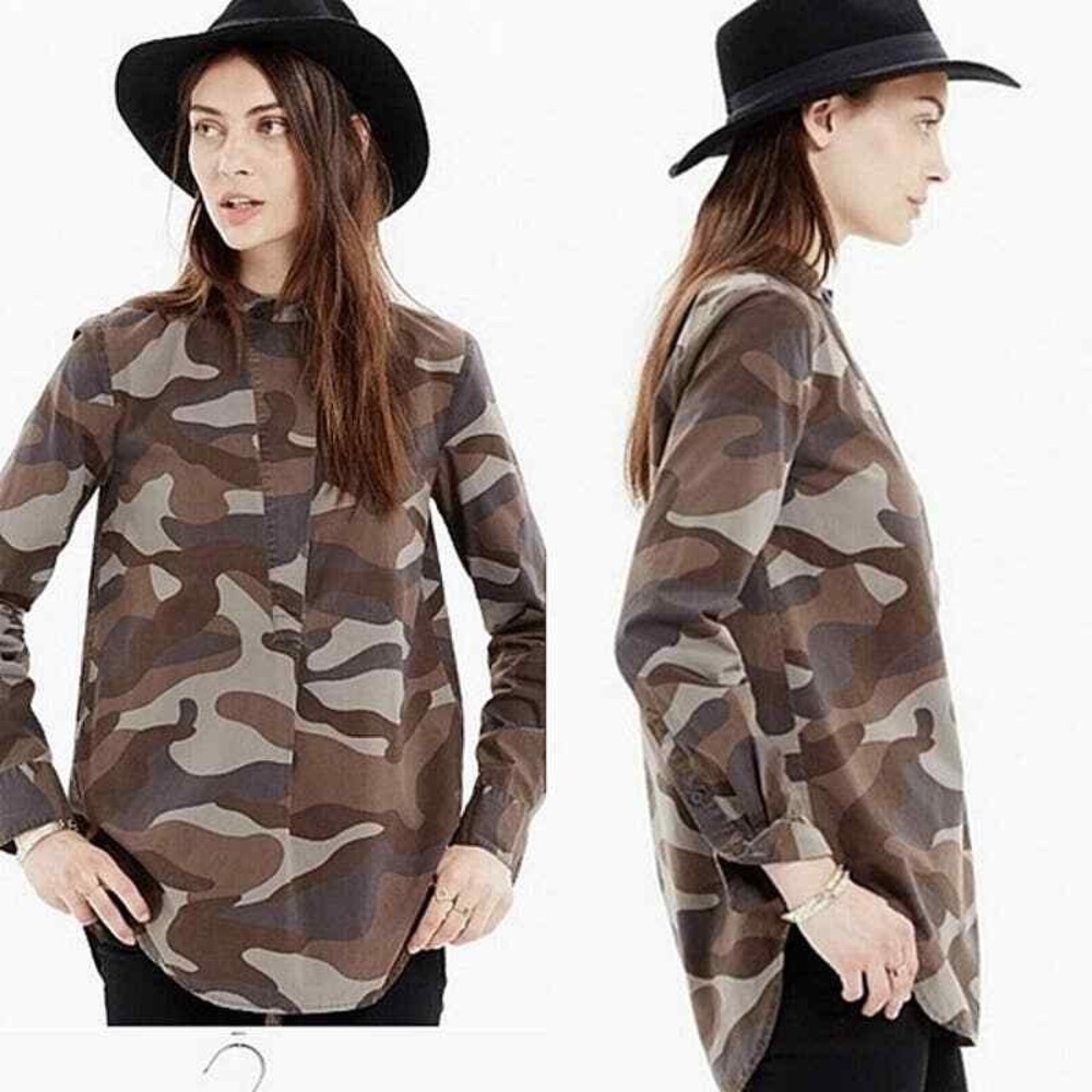 Madewell The Perfect Popover Tunic Top Womens Size Small Green‎ Camouflage